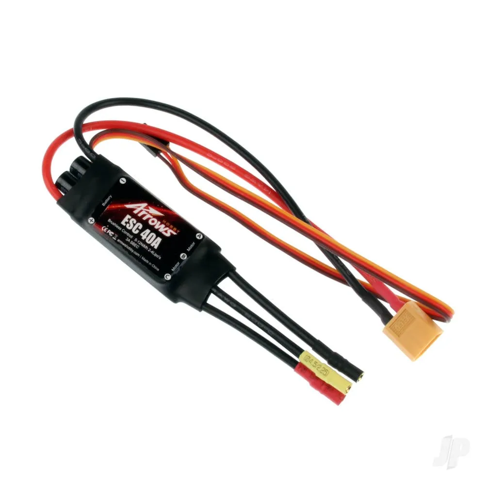 Arrows Hobby 40A ESC (200mm Input Cable) (for P-47, P51,T-28, F8F, F4U)